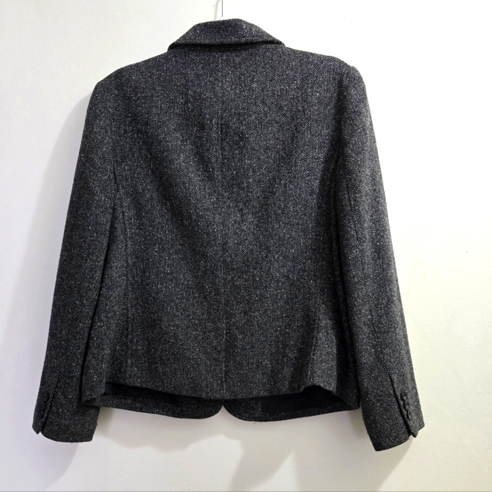 S O L D  LL Bean Dark Gray Tweed Wool Blend Tailored Blazer size L/P - Picture 2 of 15
